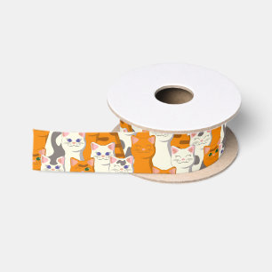 Ruban En Satin Chats blancs et gingembre motif yeux verts yeux bl