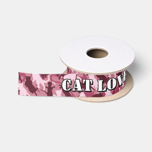 Ruban En Satin Chats Camouflage rose
