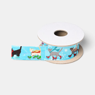 Ruban En Satin Chats mignons sur les patins sur glace Aqua Holida