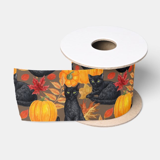 Ruban En Satin Chats noirs et citrouilles 2 (Bobine)