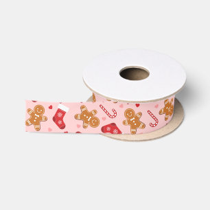 Ruban En Satin Chaussettes de bonbon en pain d'épices Rose Noël