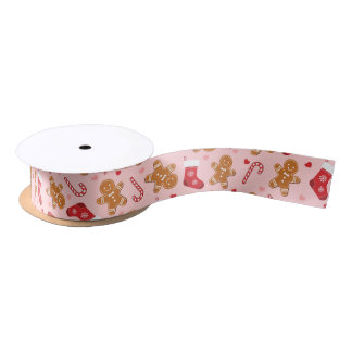 Ruban En Satin Chaussettes de bonbon en pain d'épices Rose Noël