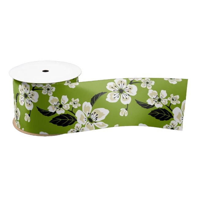 RUBAN EN SATIN CHERRY BLOSSOM - SAKURA (MATCHA GREEN) (Bobine)