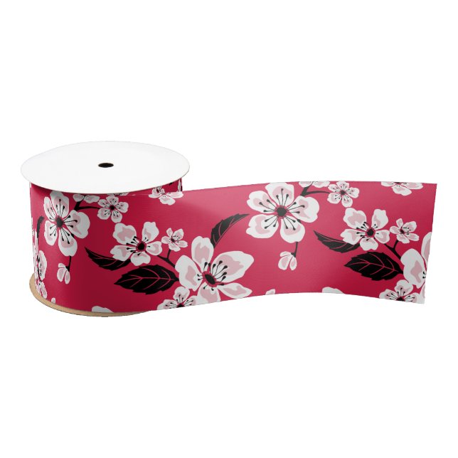 RUBAN EN SATIN CHERRY BLOSSOM - SAKURA (ROUGE) (Bobine)