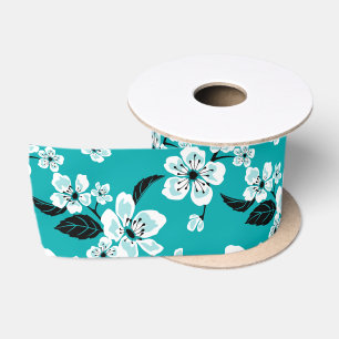 RUBAN EN SATIN CHERRY BLOSSOM - SAKURA (TURQUOISE)