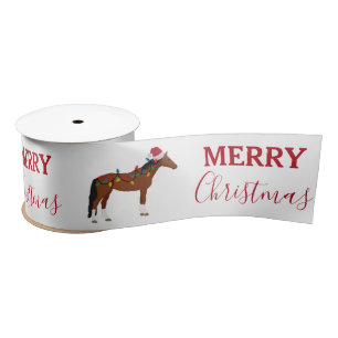 Ruban En Satin Cheval de Noël Santa Chapeau Noël Lumières