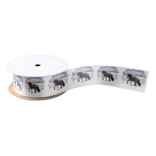 Ruban En Satin Cheval Noir Friésien En Neige