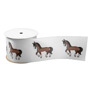Ruban En Satin Chevaux Bruns Mignons de Dessin Animé au Trot