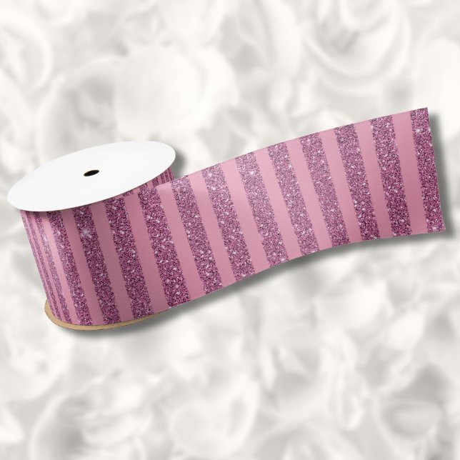 Ruban En Satin Chic Blush Pink Glitter Style Vertical Stripes (Créateur téléchargé)