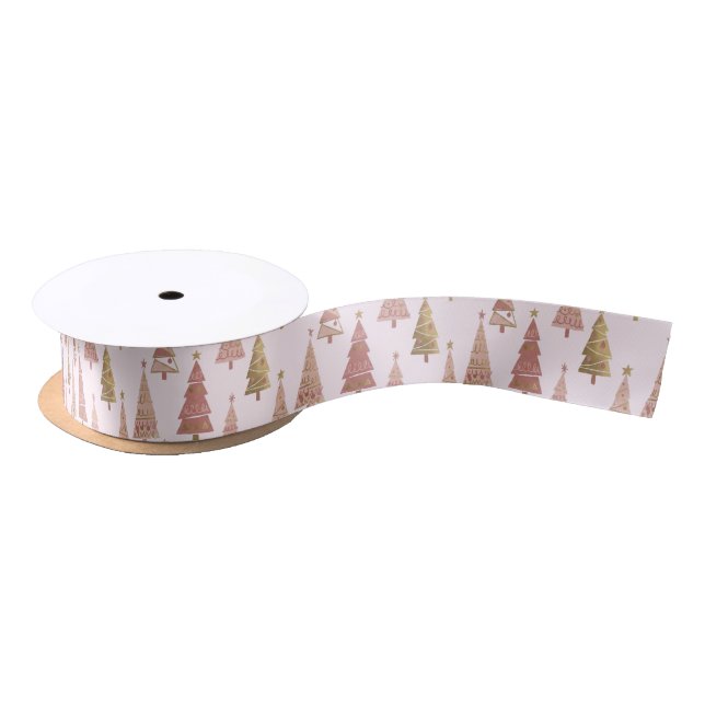 Ruban En Satin Chic Pastel Pink and Gold Christmas Tree (Bobine)
