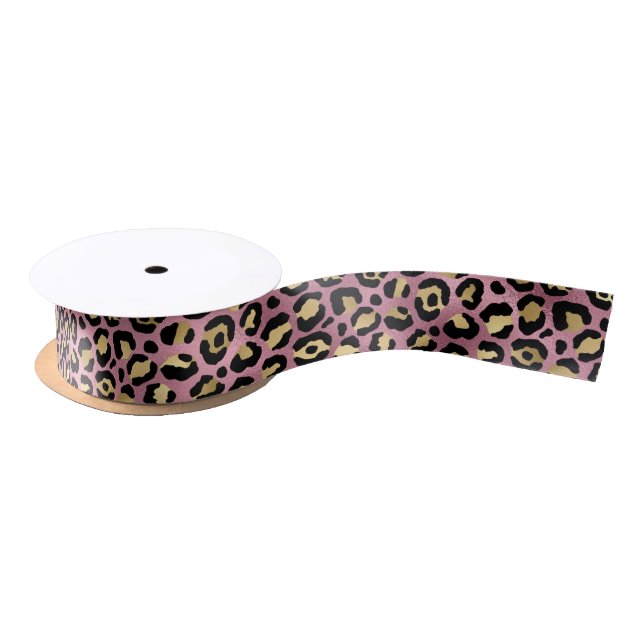 Ruban En Satin Chic Pink Gold Leopard Motif Baby shower cadeau (Bobine)