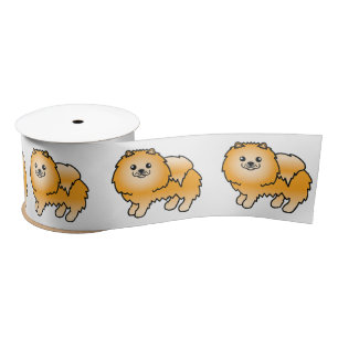 Ruban En Satin Chien caricature mignon de Poméranie orange