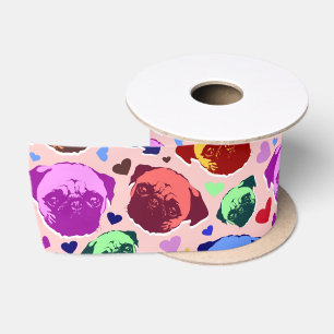 Ruban En Satin Chien Chiot Carlin Style PopArt Rétro