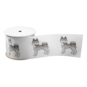 Ruban En Satin Chien de dessin animé mignon Klee Kai d'Alaska gri