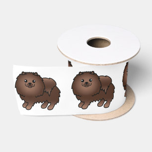 Ruban En Satin Chien de dessin animé mignon Pomeranian Brun