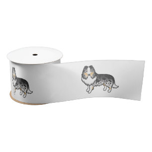 Ruban En Satin Chien de dessin animé Sheltie Shetland Sheepdog Bl