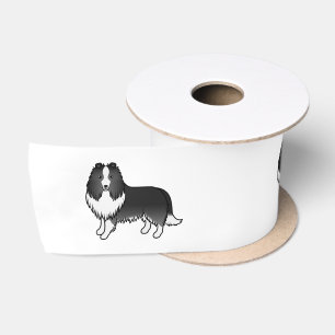 Ruban En Satin Chien de dessin animé Shetland Sheepdog Bi-Noir Sh