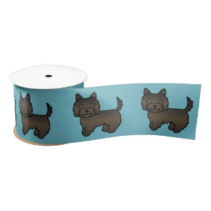 Ruban En Satin Chien de dessin animé Terrier Cairn Bringlé foncé