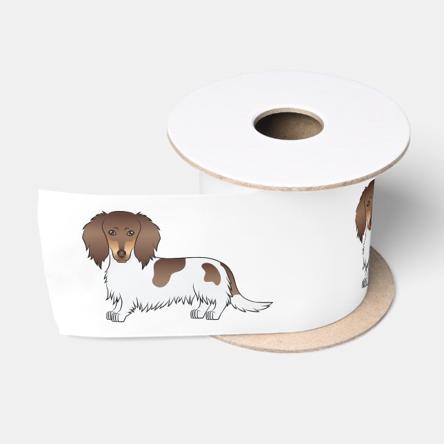 Ruban En Satin Chien teckel à poil long piebalde chocolat et fauv (Bobine)