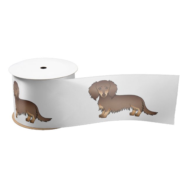 Ruban En Satin Chiens de dessin animé teckel à poil long chocolat (Bobine)