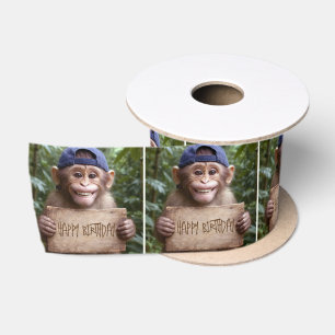 Ruban En Satin Chimpanzé avec pancarte Joyeux Anniversaire