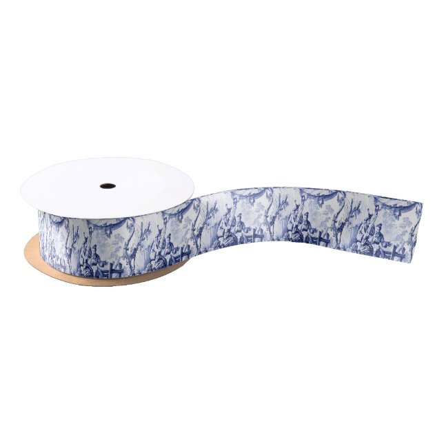 Ruban En Satin Chinois bleu et blanc (Bobine)