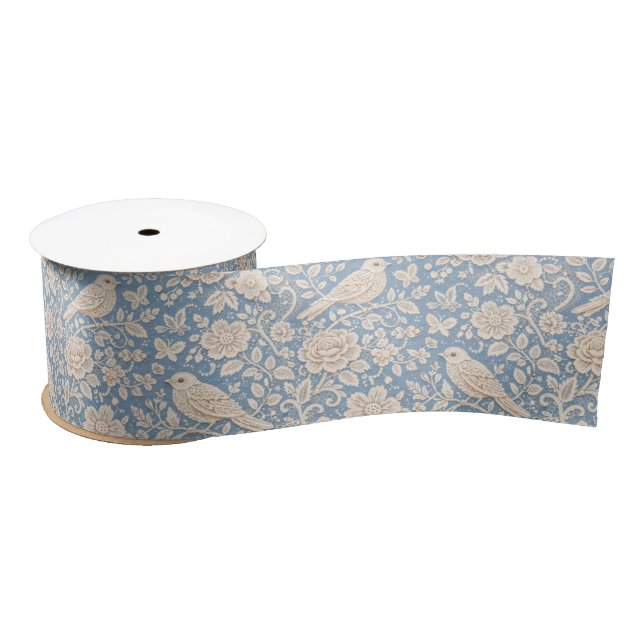 Ruban En Satin Chinoiserie Bird and Flower Seamless Pattern (Bobine)