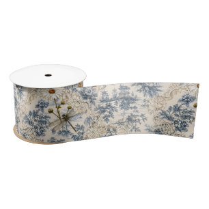 Ruban En Satin Chinoiserie Libellules, Dentelle et Marguerites