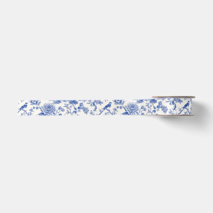 Ruban En Satin Chinoiserie Pagode Vintage Florale Bleu et Blanc