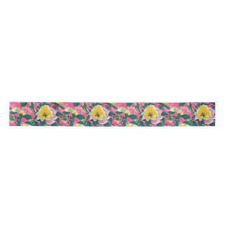 Ruban En Satin Chinoiserie rose peint Floral
