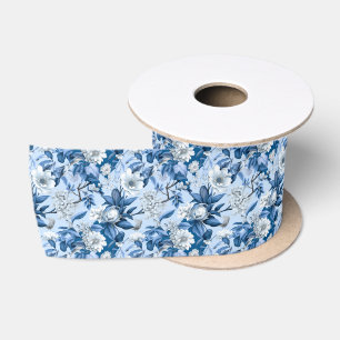 Ruban En Satin Chinoserie bleu et blanc Série Design 3