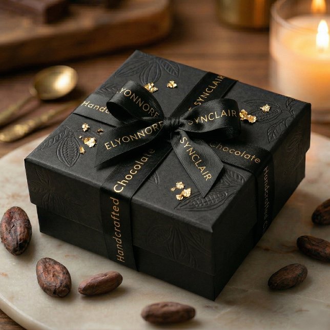 Ruban En Satin Chocolat Typographie Noir Élégant Or (Créateur téléchargé)