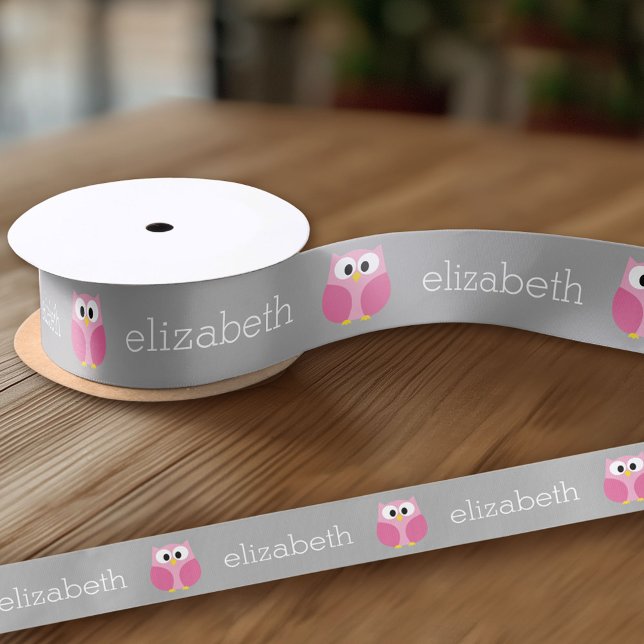 Ruban En Satin Chouette de dessin mignonne - Nom personnalisé ros (Custom Ribbon on a Roll - Personalize this ribbon with you text)