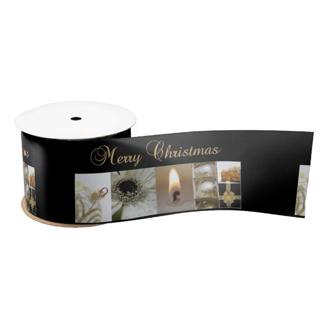 Ruban En Satin Christmas Collage Black, White and Gold (Bobine)