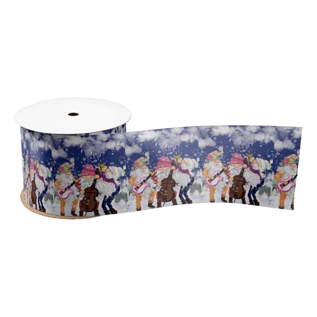 Ruban En Satin Christmas Gift Ribbon Happy Gnome Music Band (Bobine)