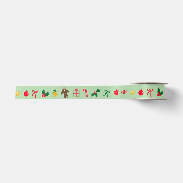 Ruban En Satin CHRISTMAS mignon Doodle Whimsical CUSTOM Holiday (Devant)
