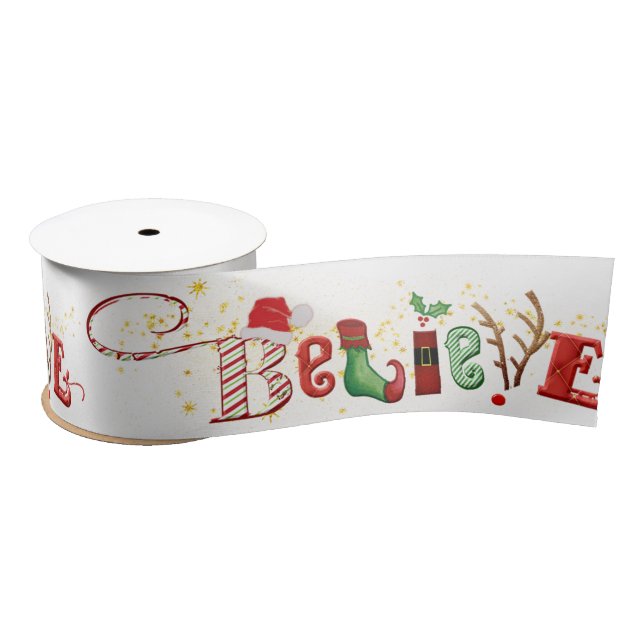 Ruban En Satin Christmas Spirit CROIRE mignon Festif (Bobine)