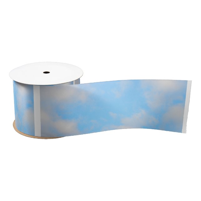 Ruban En Satin Ciel bleu clair Nuages blancs Printemps nuageux (Bobine)
