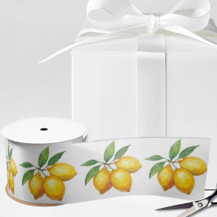 Ruban En Satin Citrons à l'aquarelle italienne sur fond blanc