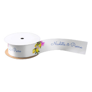 Ruban En Satin Citrons et bougainvilliers cadeau de nom personnal