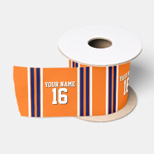 Ruban En Satin Citrouille Orange avec Marine White Stripes Team J