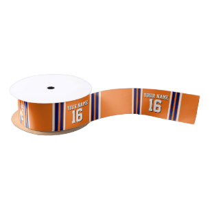 Ruban En Satin Citrouille Orange avec Marine White Stripes Team J