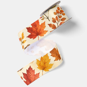 Ruban En Satin Citrouilles aquarelles d'automne, feuilles d'autom