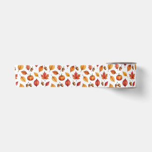 Ruban En Satin Citrouilles d'automne à l'aquarelle et feuilles d'