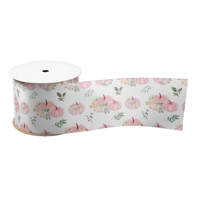 Ruban En Satin Citrouilles roses Floral (Bobine)