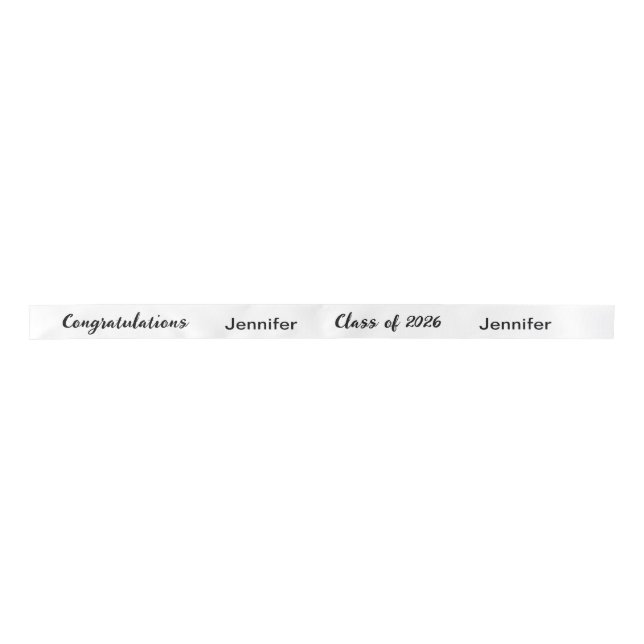 Ruban En Satin Classe de 2025 Graduate Name White and Black Scrip (Devant)