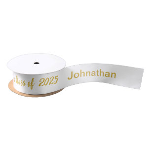 Ruban En Satin Classe de 2025 Graduate Name White and Gold Script