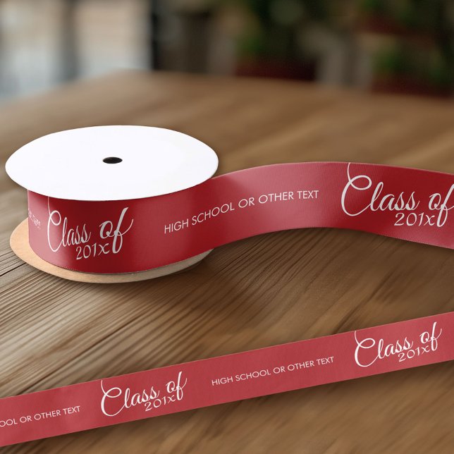 Ruban En Satin Classe de Graduation rouge de l'année et du texte  (Custom Ribbon on a Roll - Personalize this ribbon with you text)