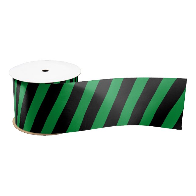 Ruban En Satin Classic Diagonal rayé noir et vert (Bobine)