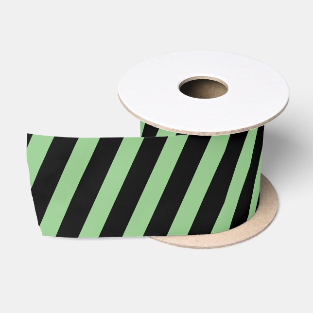 Ruban En Satin Classic Diagonal rayé noir et vert (Bobine)
